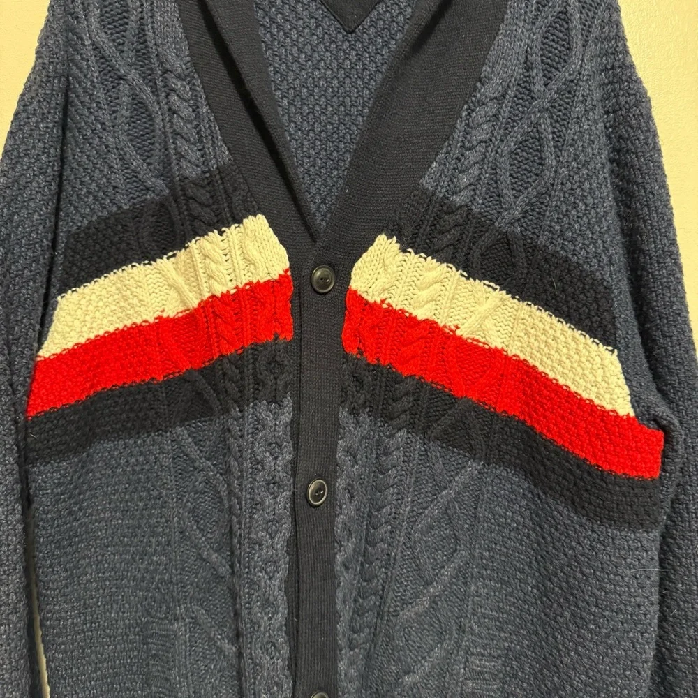 Tommy Hilfiger Navy Blue Cardigan Sweater with Red and White‎ Stripes Men’s XXL